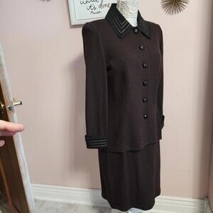 Vintage St John Collection marie gray brown jacket skirt set outfit 12